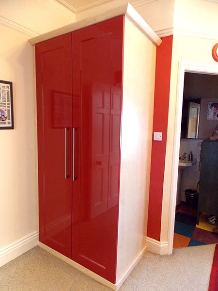 red gloss hinged fitted wardrobe