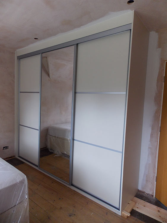 satin silver mussel sliding wardrobe fitted with doors