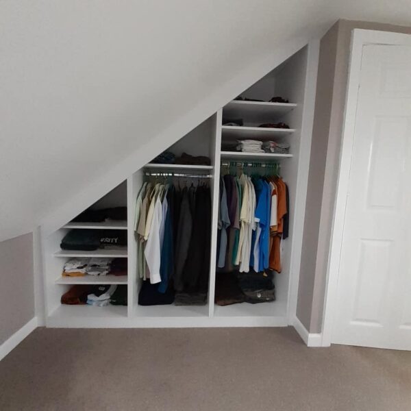 Bespoke Space Saving Fitted Hinged Wardrobes For Lofts in Gloss White